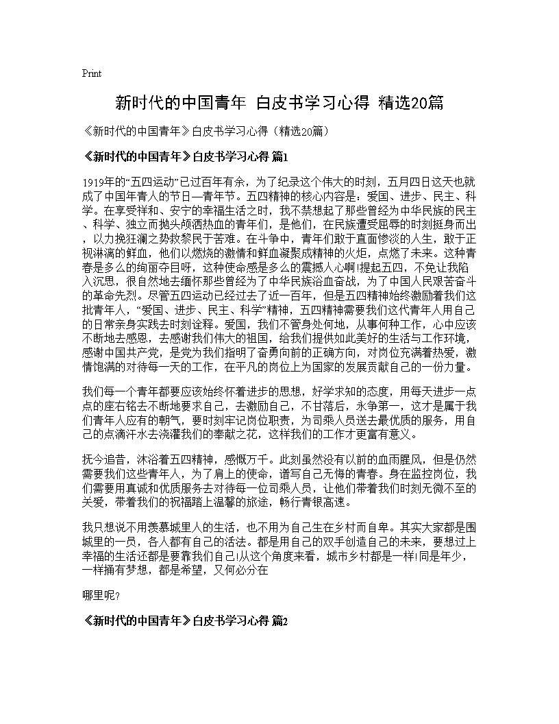 《新时代的中国青年》白皮书学习心得(精选20篇)