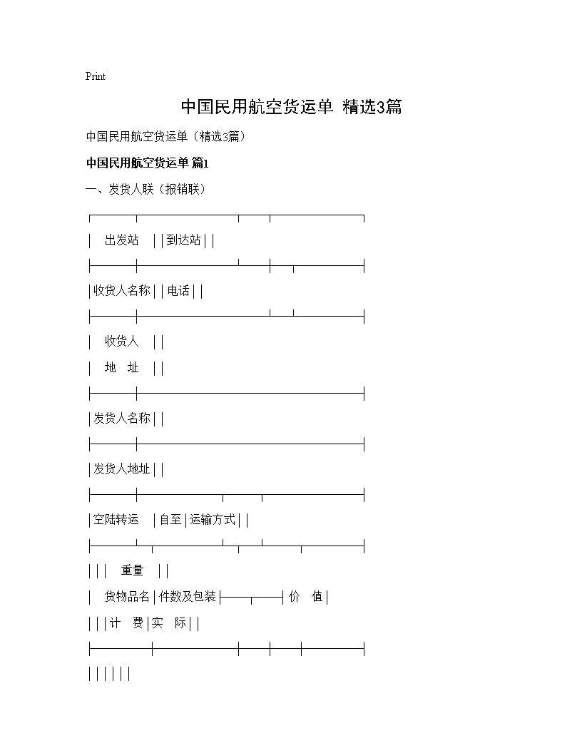 中国民用航空货运单(精选3篇)