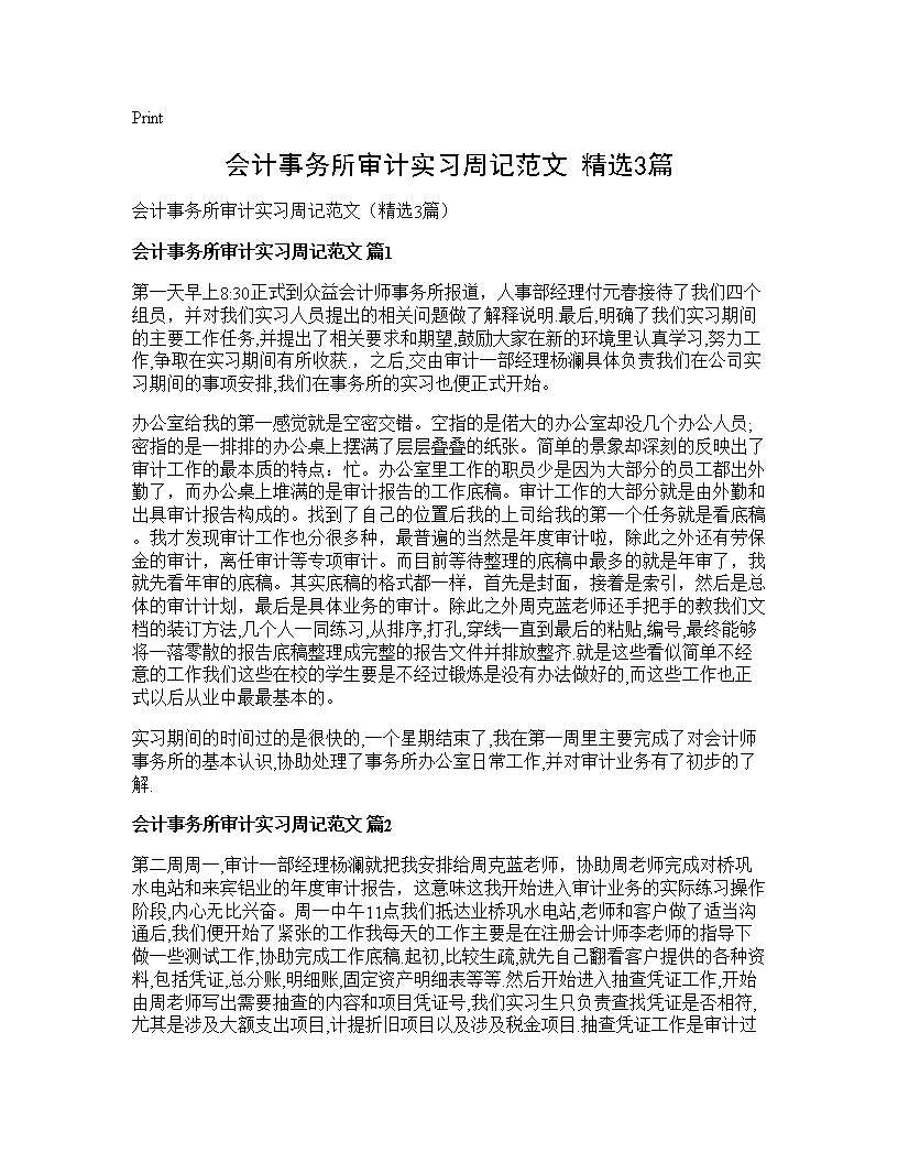 会计事务所审计实习周记范文(精选3篇)