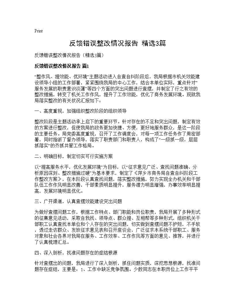 反馈错误整改情况报告(精选3篇)