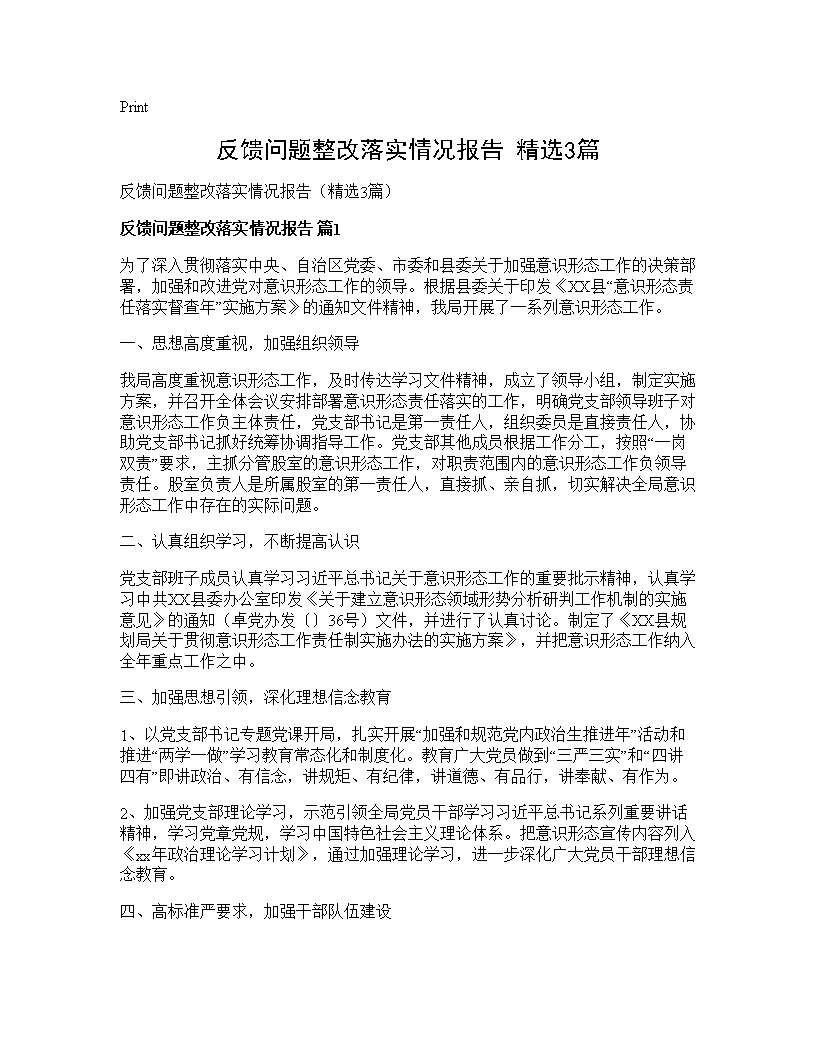 反馈问题整改落实情况报告(精选3篇)