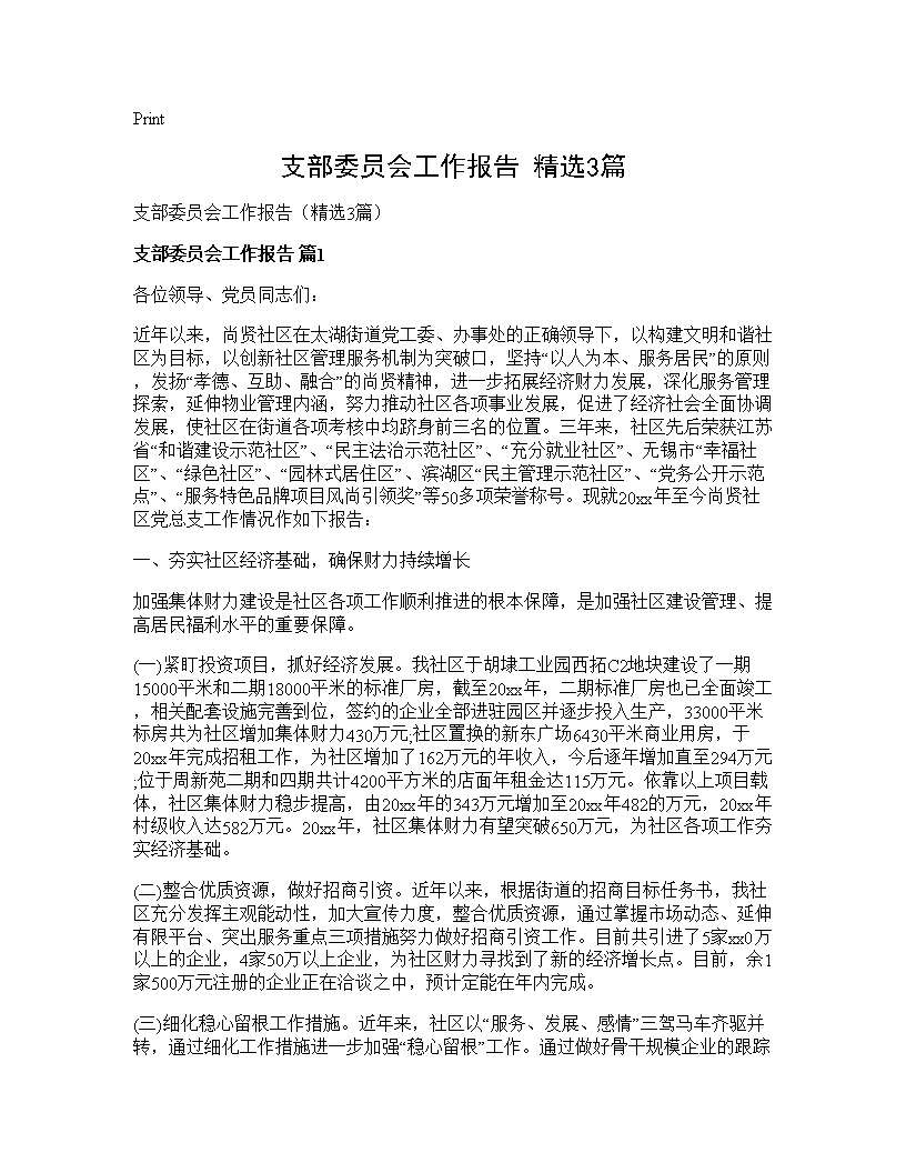 支部委员会工作报告(精选3篇)