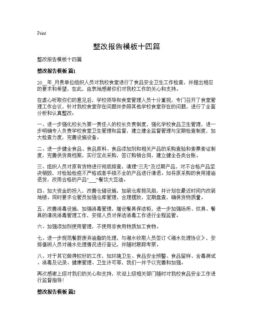 整改报告模板十四篇