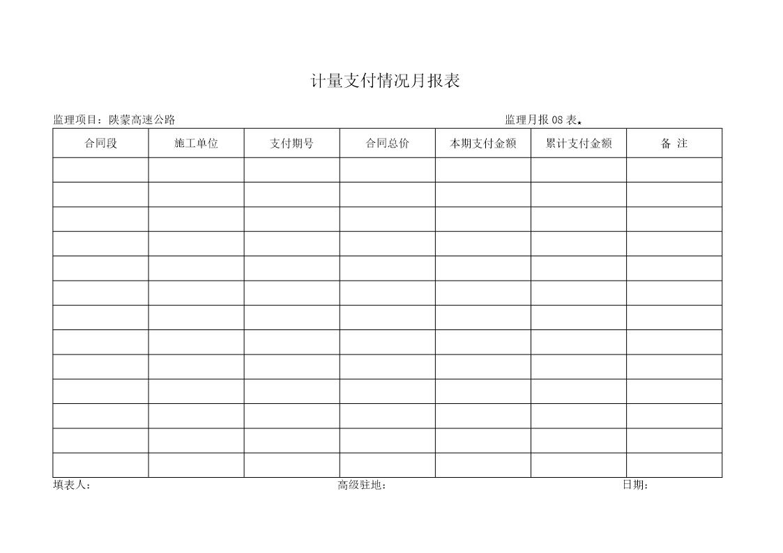 计量支付情况月报表