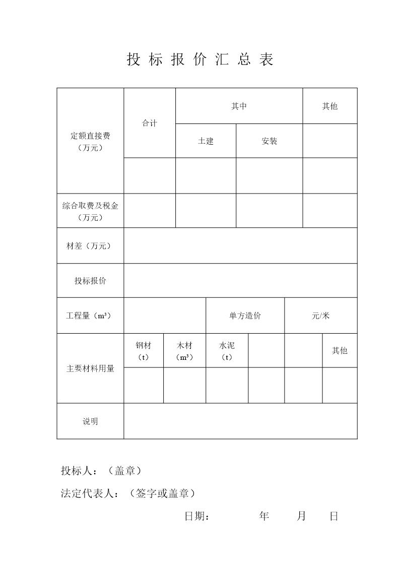 投标报价汇总表