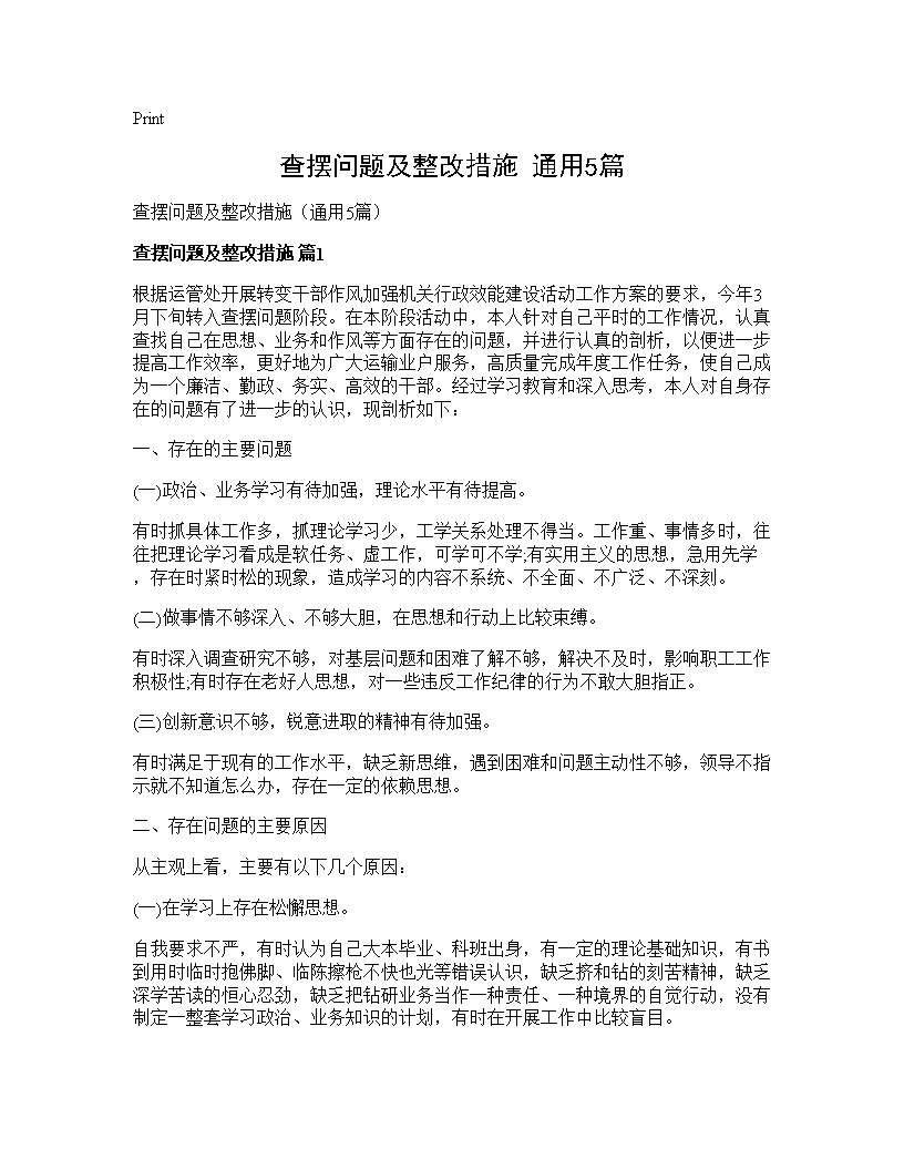 查摆问题及整改措施(通用5篇)