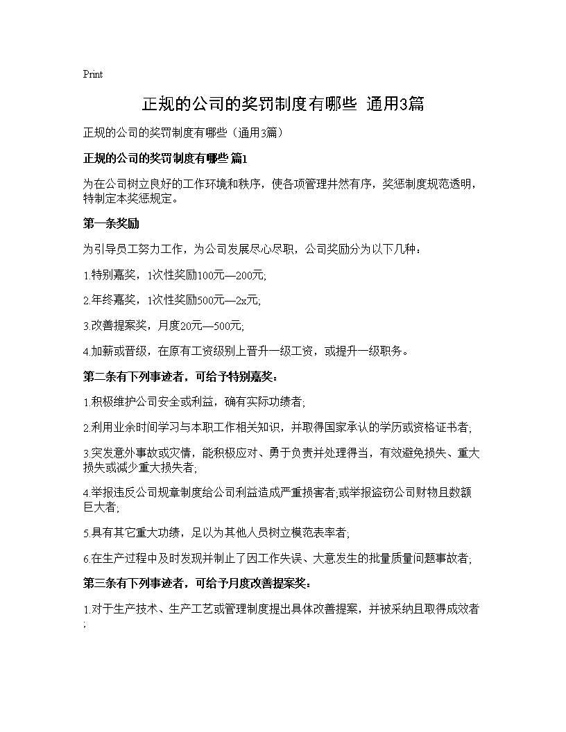 正规的公司的奖罚制度有哪些(通用3篇)