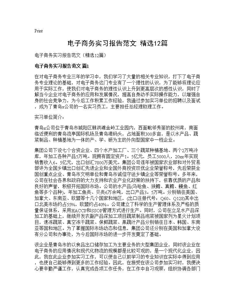 电子商务实习报告范文(精选12篇)