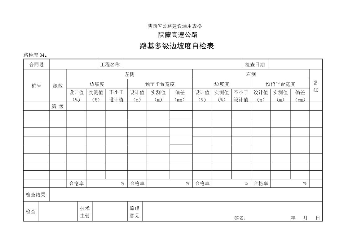 路基多级边坡度自检表