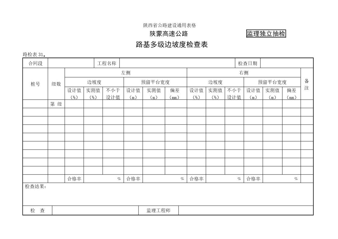 路基多级边坡度检查表