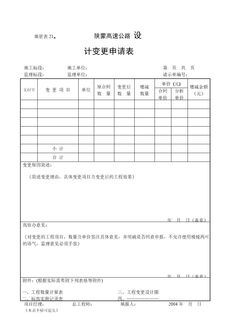 变更请示单表式