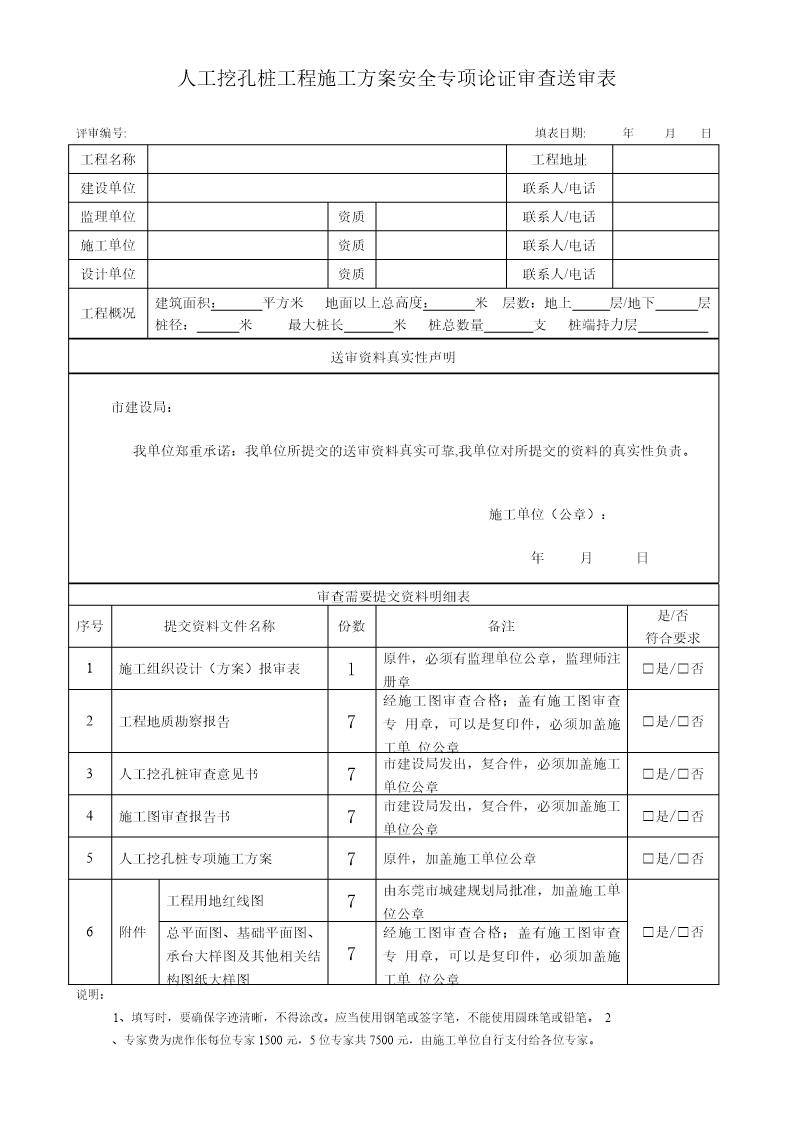 人工挖孔桩工程施工方案安全专项论证审查送审表