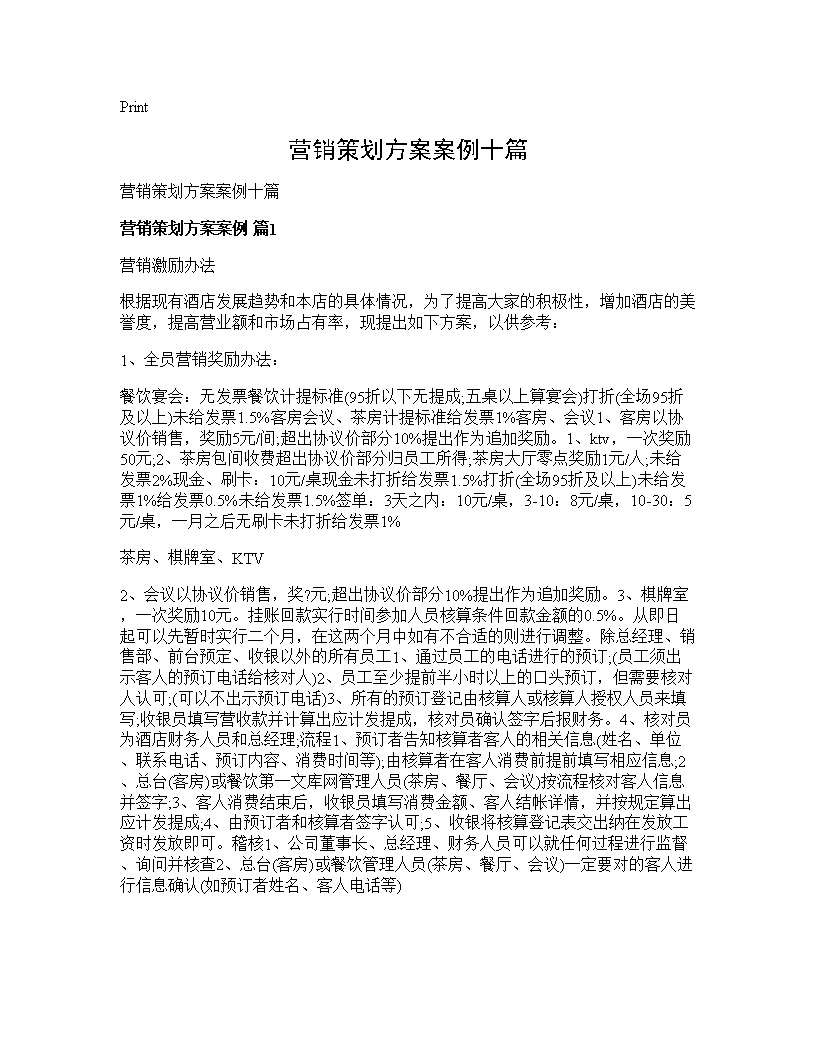 营销策划方案案例十篇