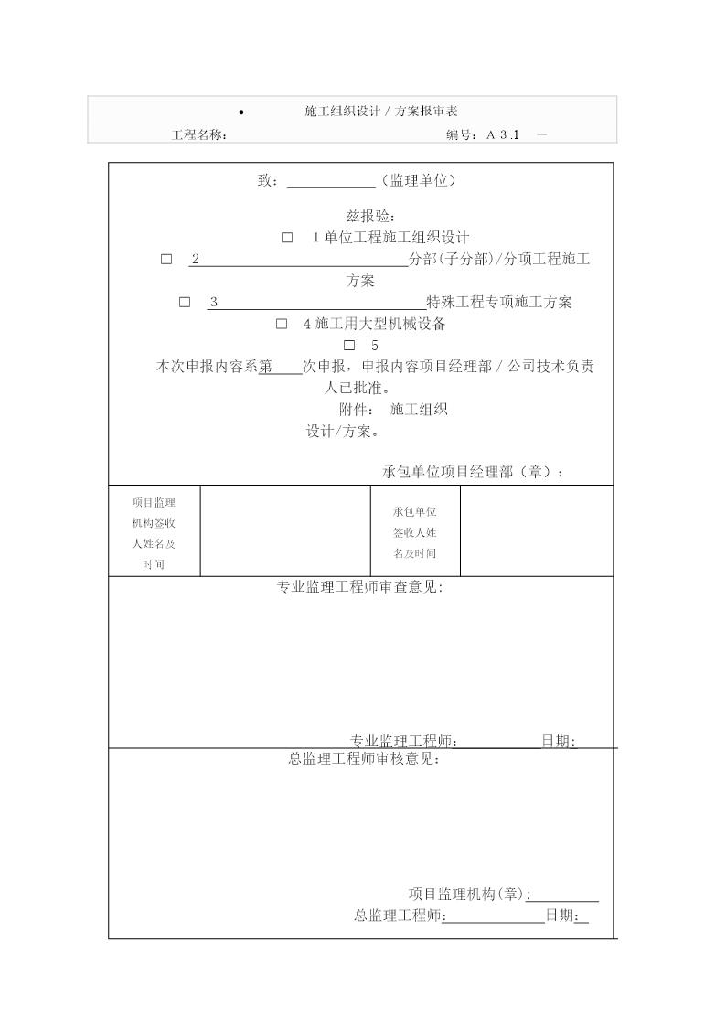 施工组织设计／方案报审表