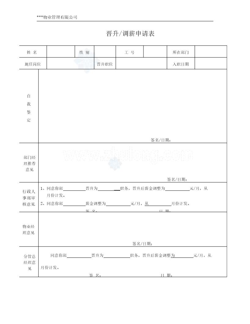 晋升调薪申请表