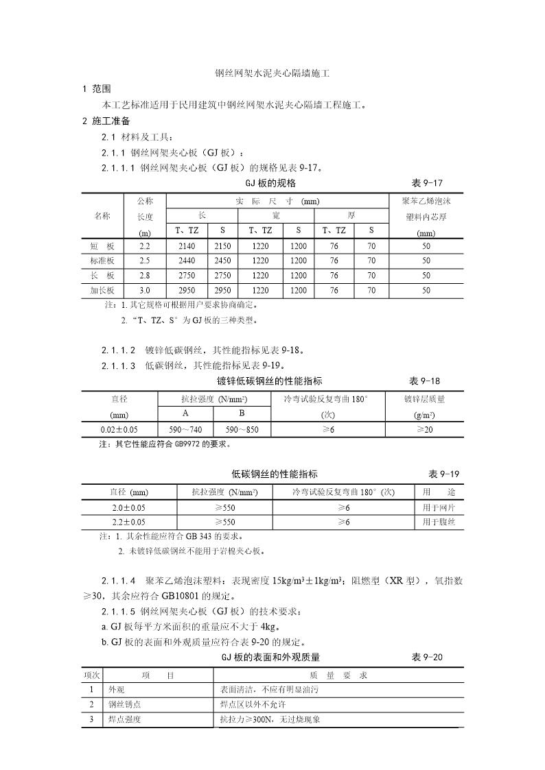 钢丝网架水泥夹心隔墙施工工艺