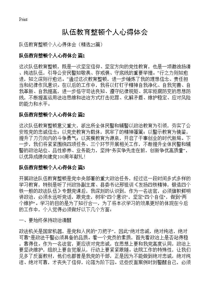 队伍教育整顿个人心得体会25篇