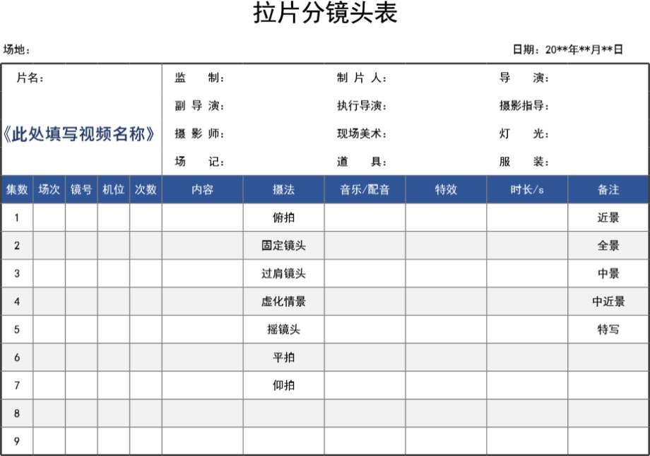 视频拉片分镜头表