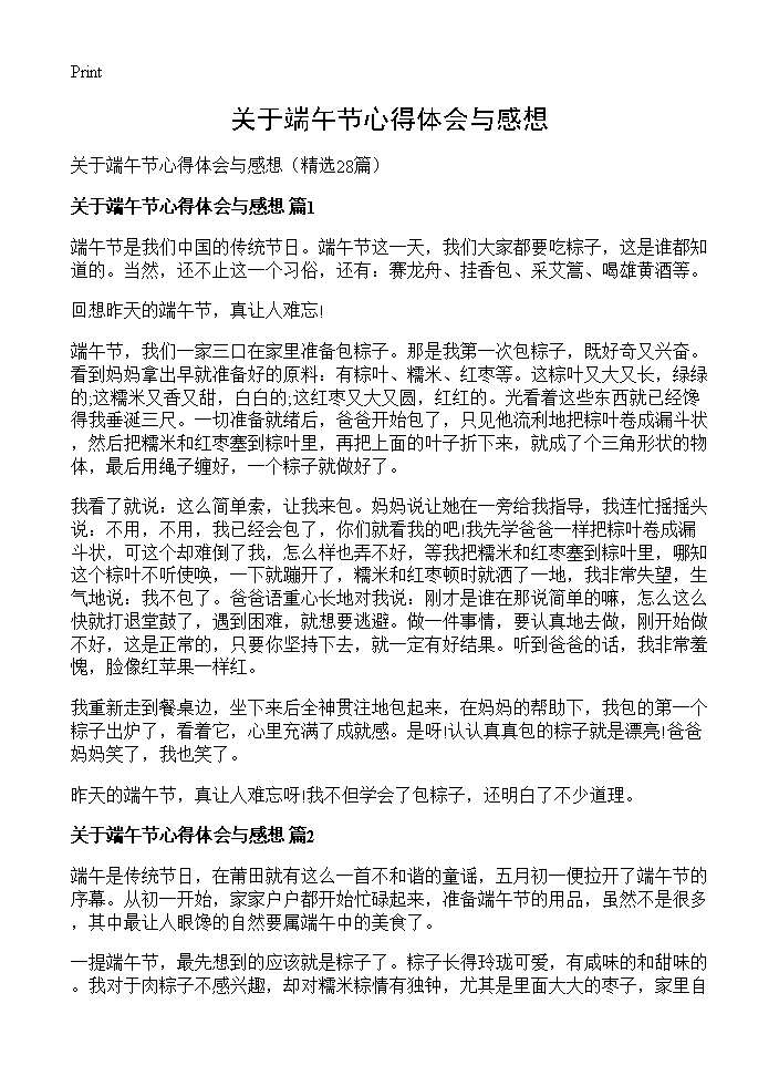 关于端午节心得体会与感想28篇