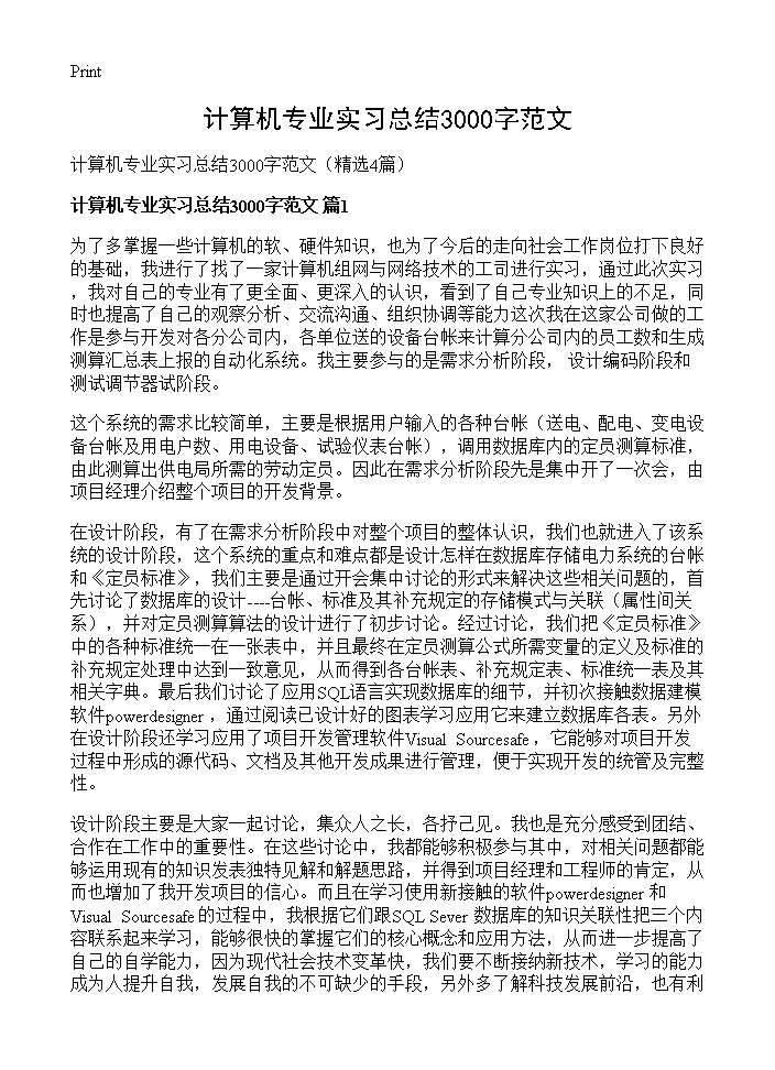 计算机专业实习总结3000字范文4篇