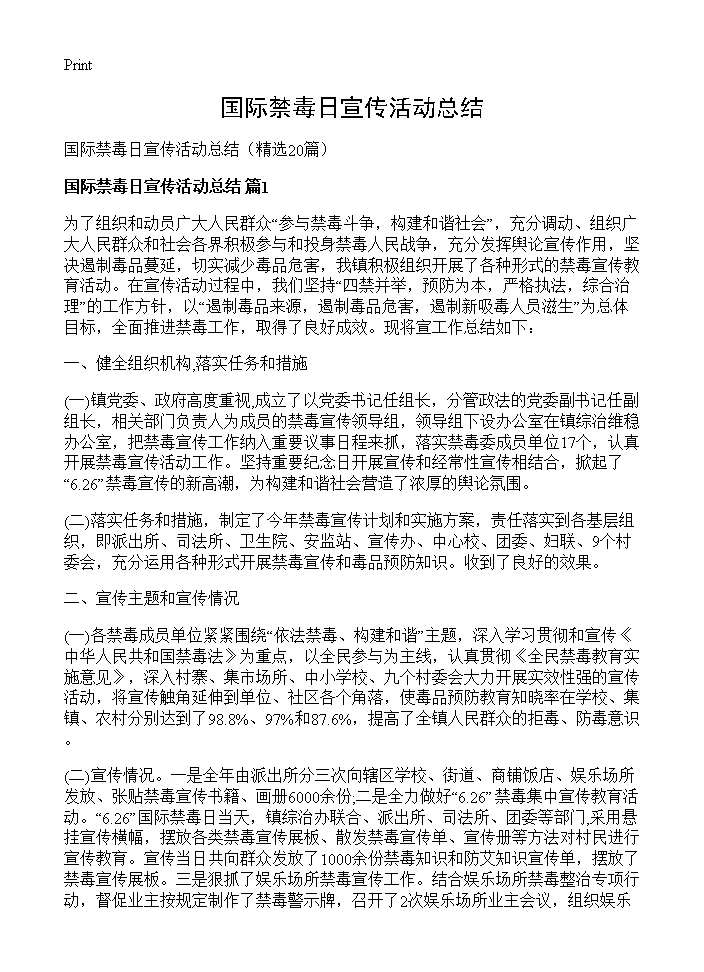 国际禁毒日宣传活动总结20篇