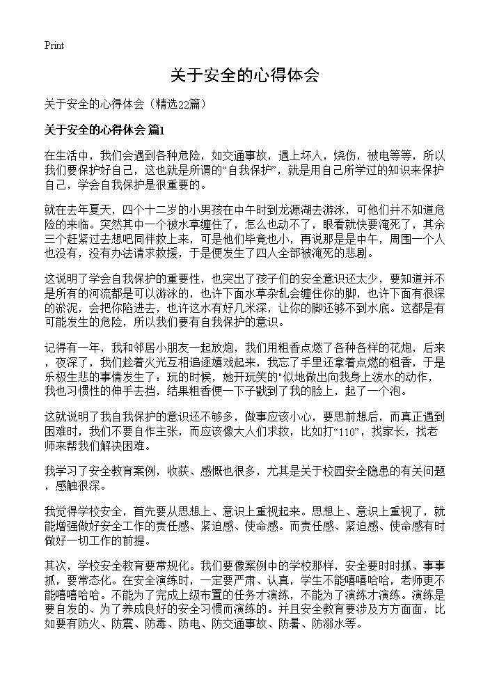 关于安全的心得体会22篇