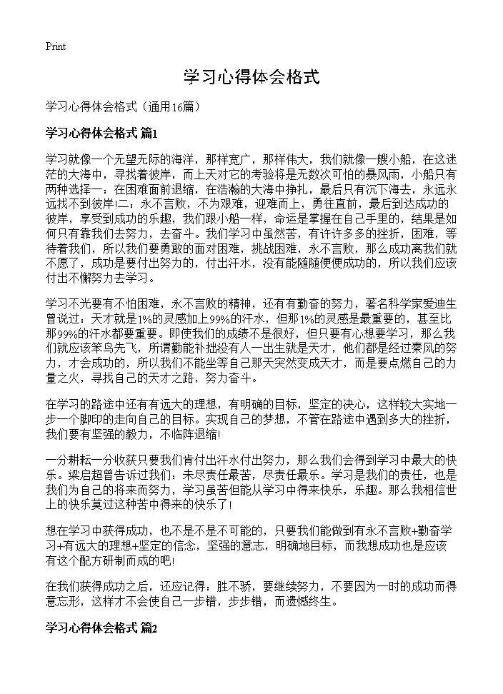 学习心得体会格式16篇