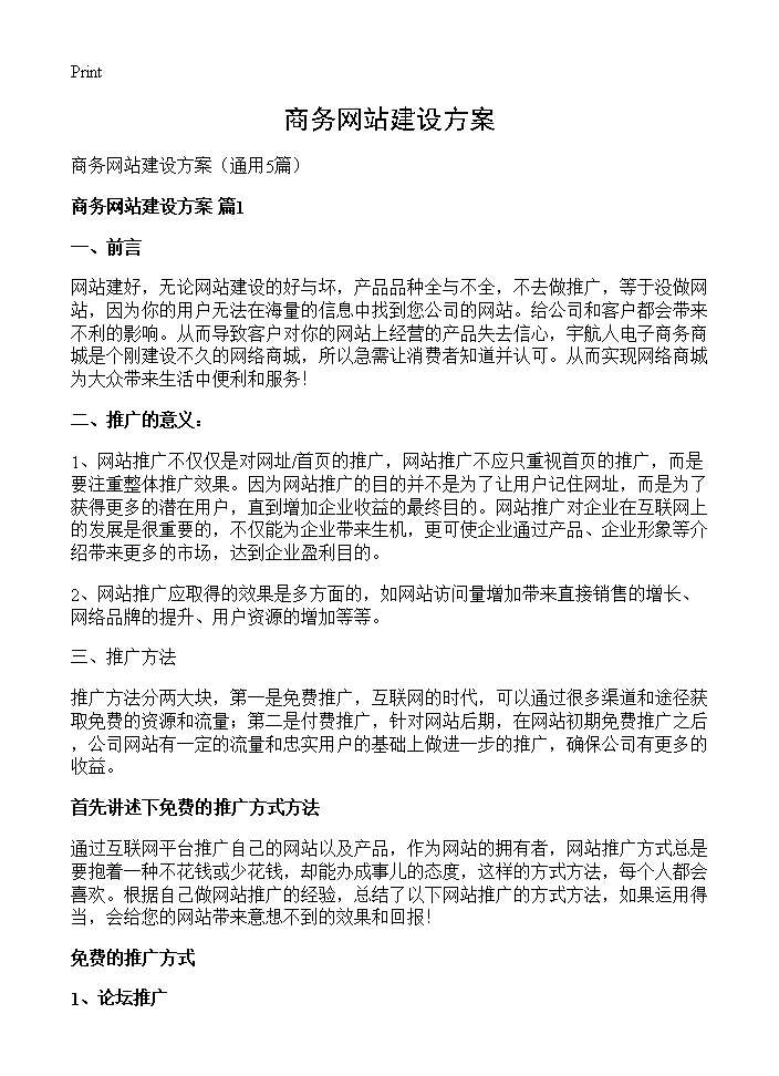 商务网站建设方案5篇