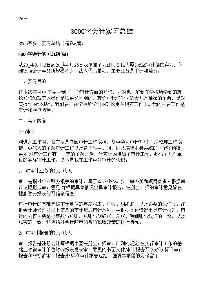 3000字会计实习总结6篇