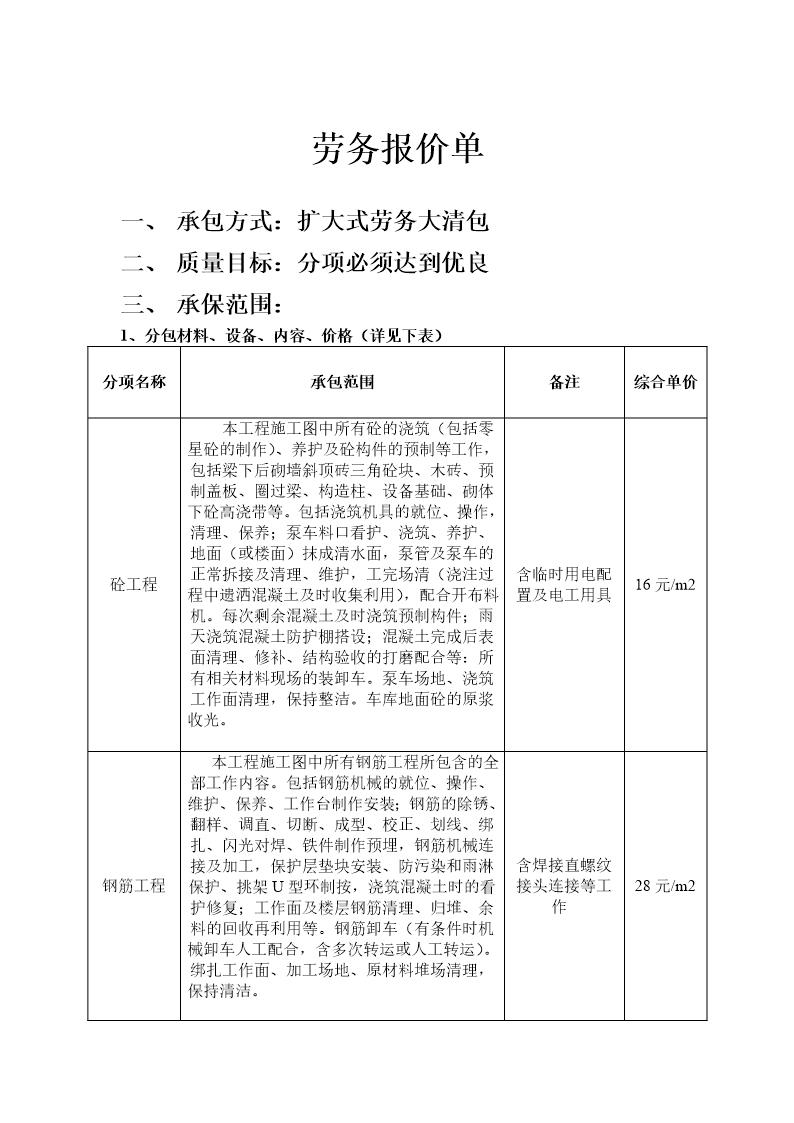 劳务报价单