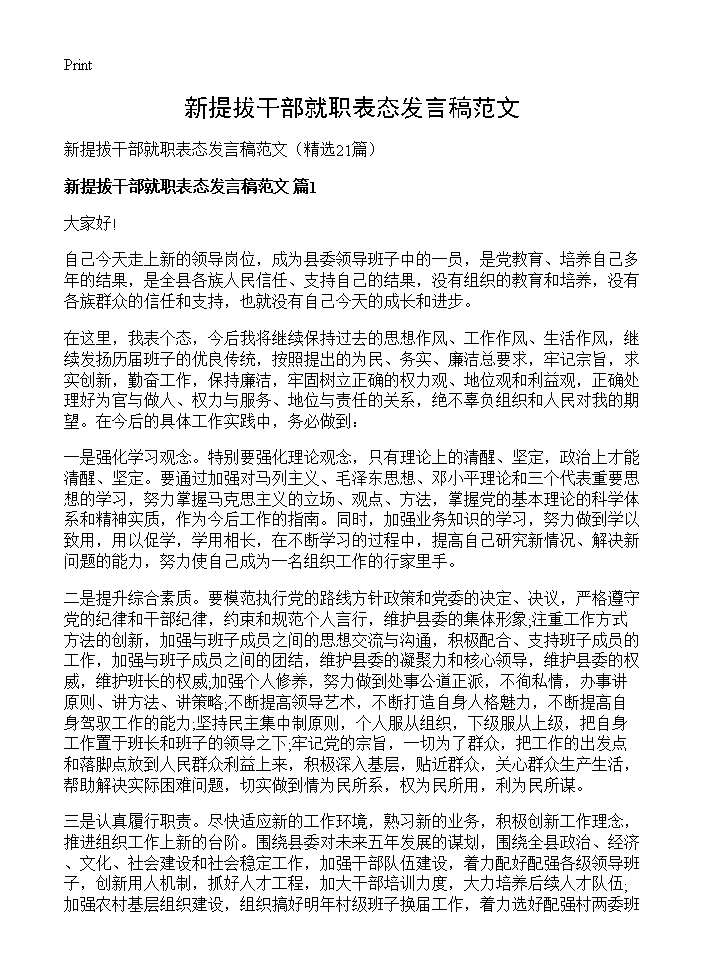 新提拔干部就职表态发言稿范文21篇