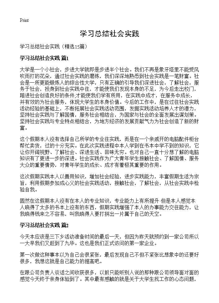 学习总结社会实践15篇