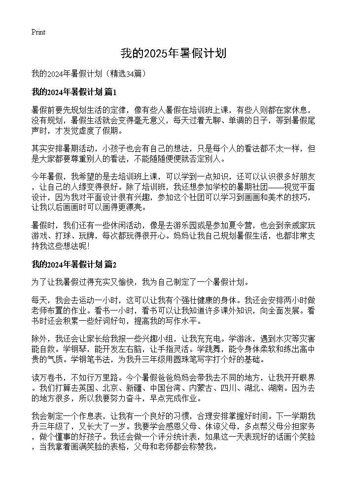 我的2024年暑假计划34篇