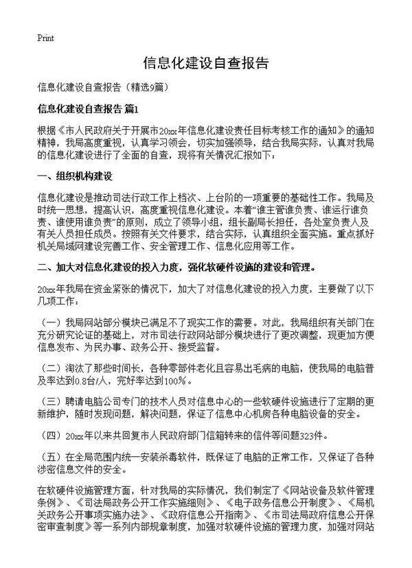 信息化建设自查报告9篇