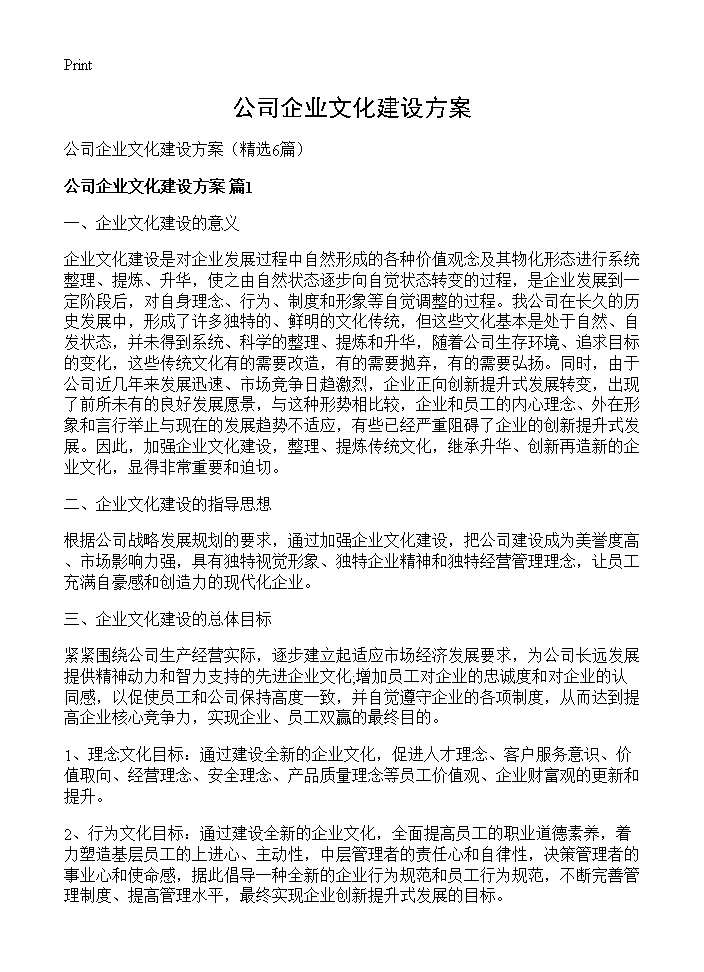 公司企业文化建设方案6篇