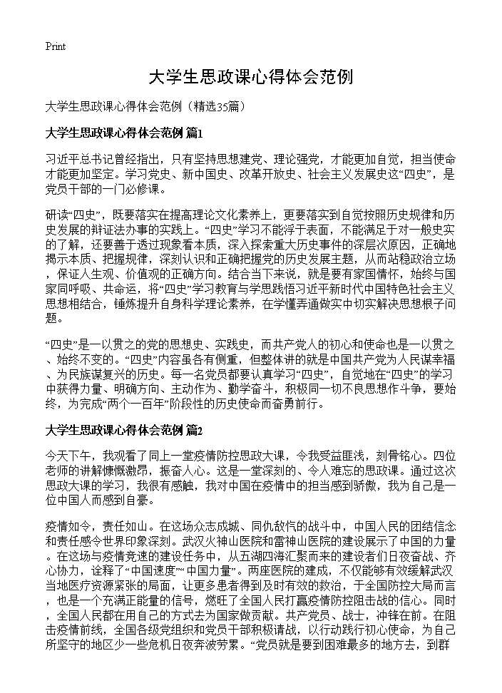 大学生思政课心得体会范例35篇