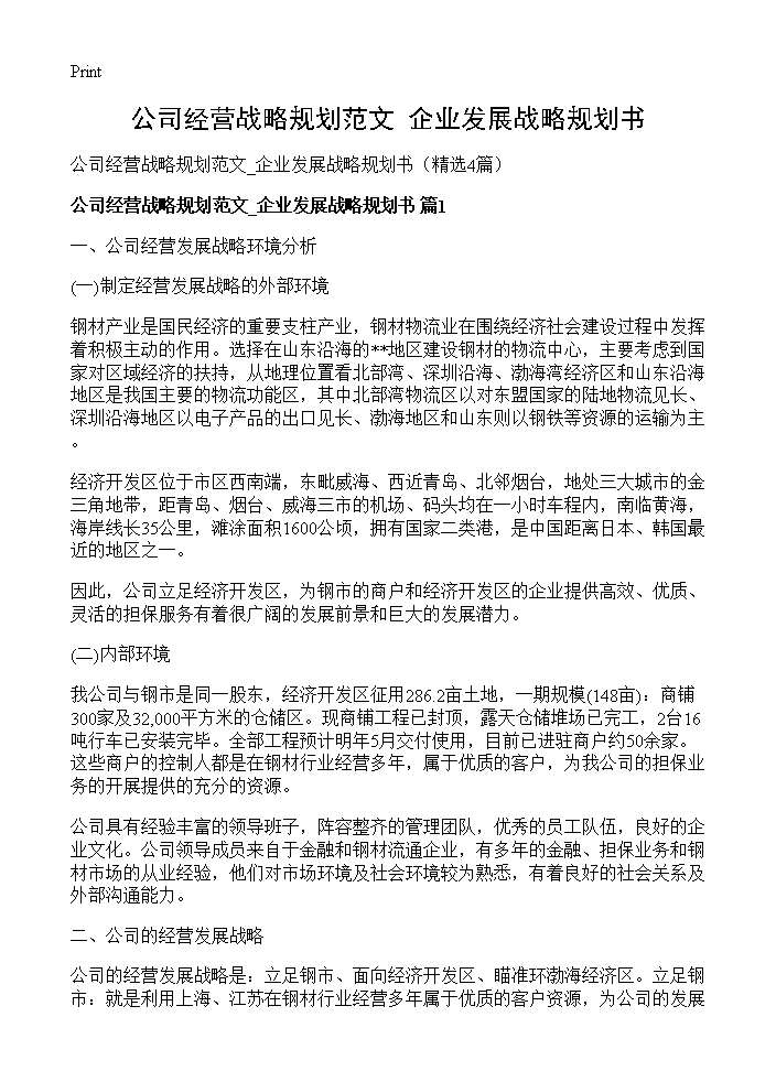 公司经营战略规划范文 企业发展战略规划书4篇