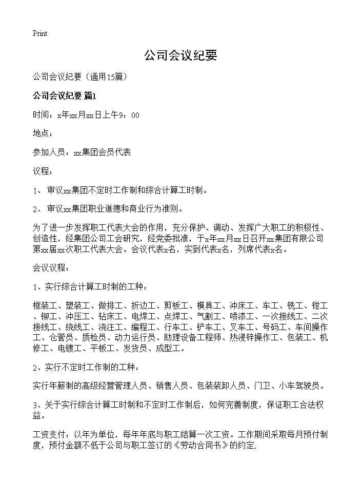 公司会议纪要15篇