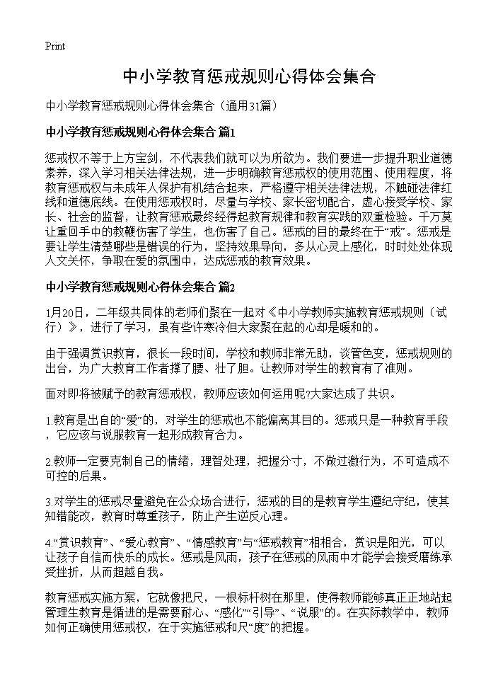 中小学教育惩戒规则心得体会集合31篇