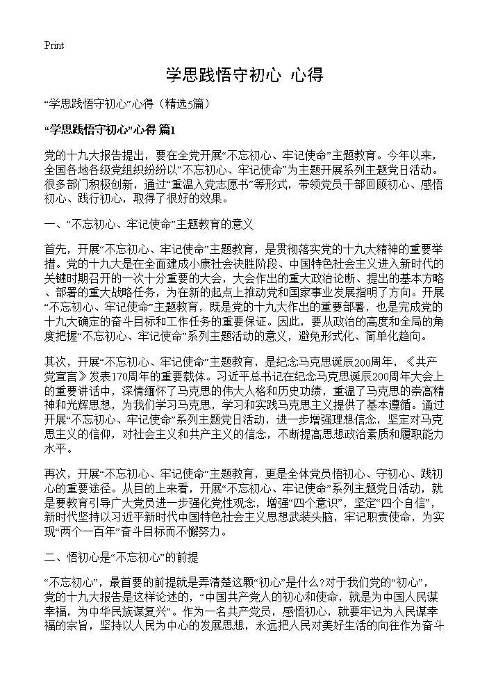 学思践悟守初心心得5篇