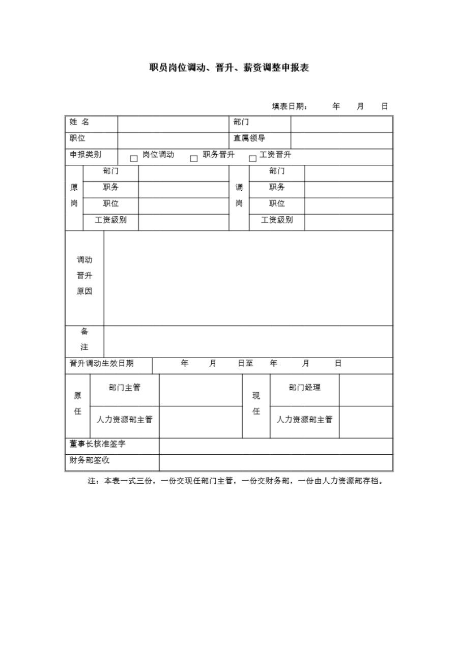 职员调动晋升申报表