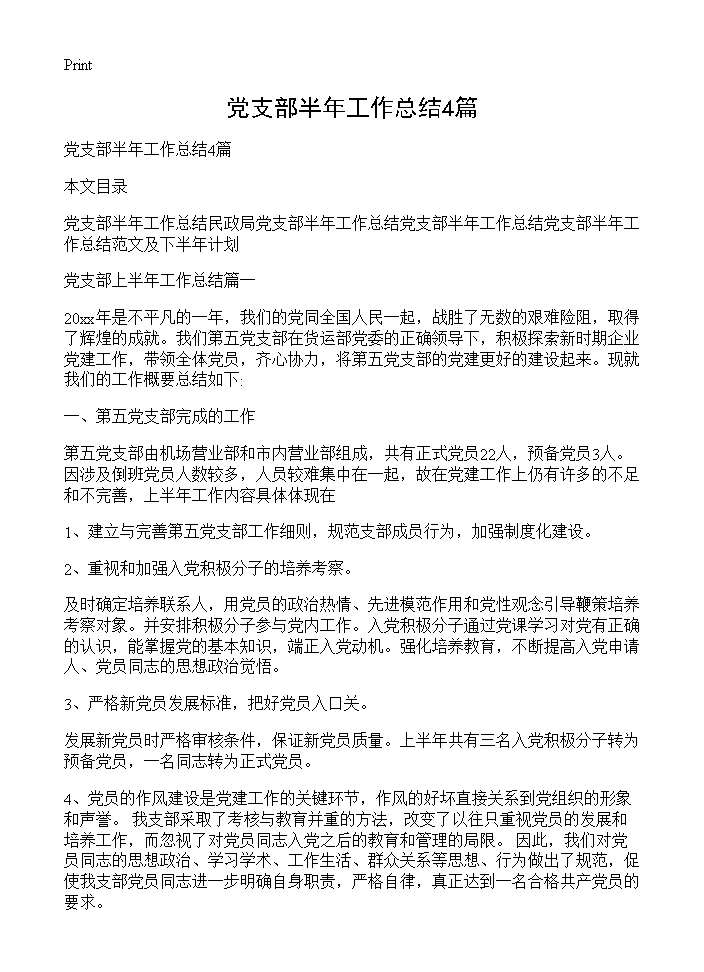 党支部半年工作总结4篇