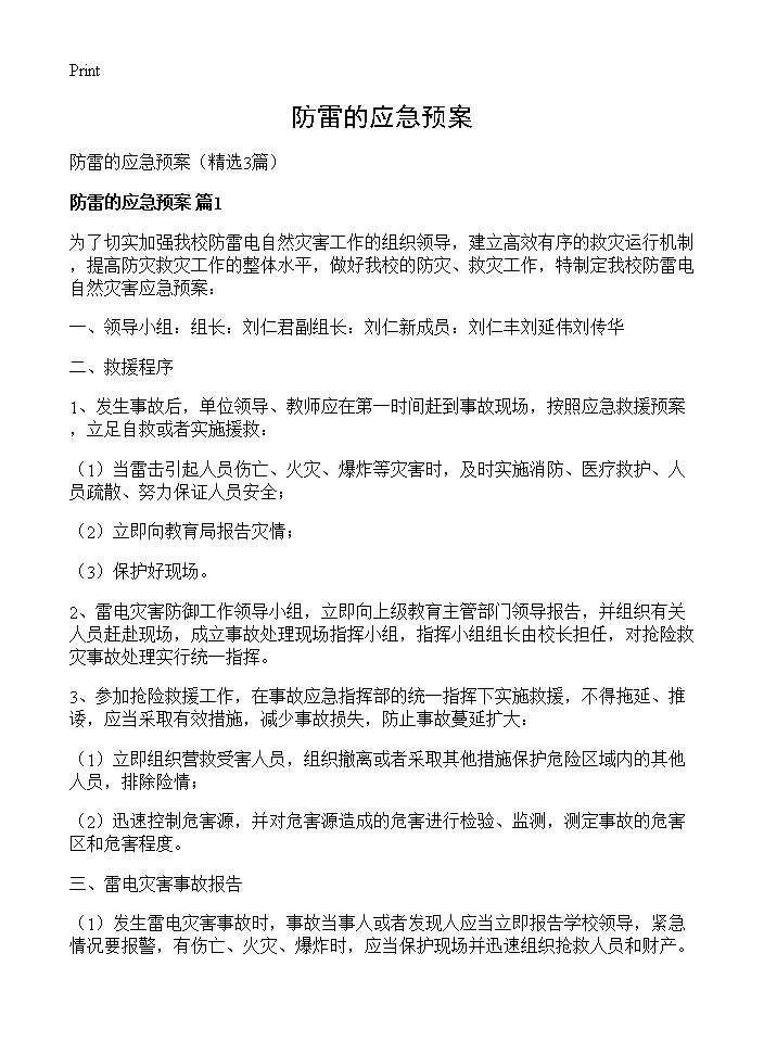 防雷的应急预案3篇