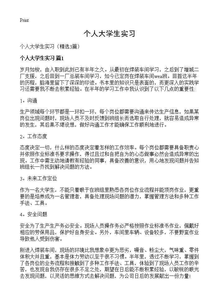 个人大学生实习3篇