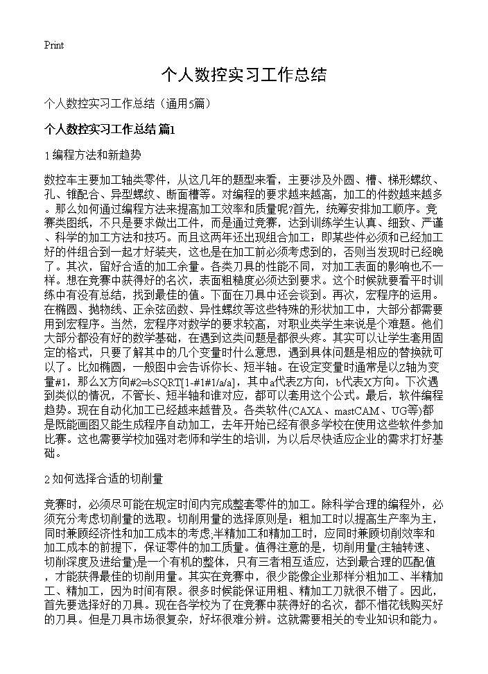 个人数控实习工作总结 (共9页)