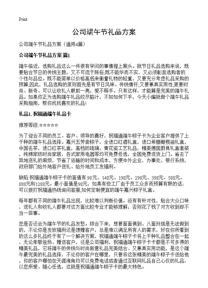 公司端午节礼品方案4篇