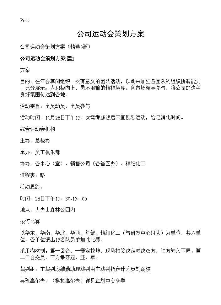 公司运动会策划方案3篇