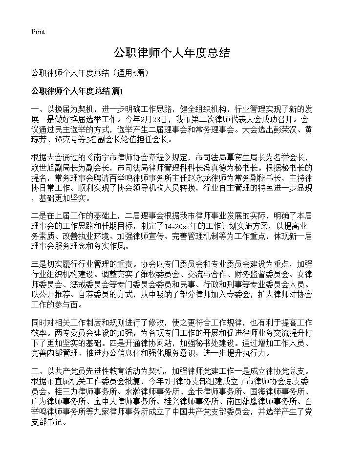 公职律师个人年度总结5篇