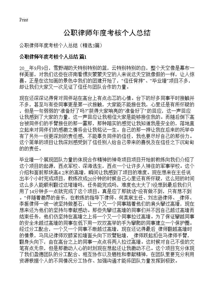 公职律师年度考核个人总结3篇