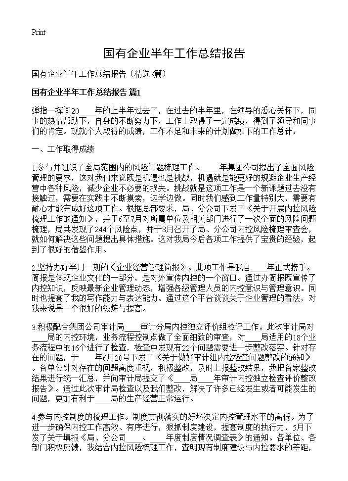 国有企业半年工作总结报告3篇